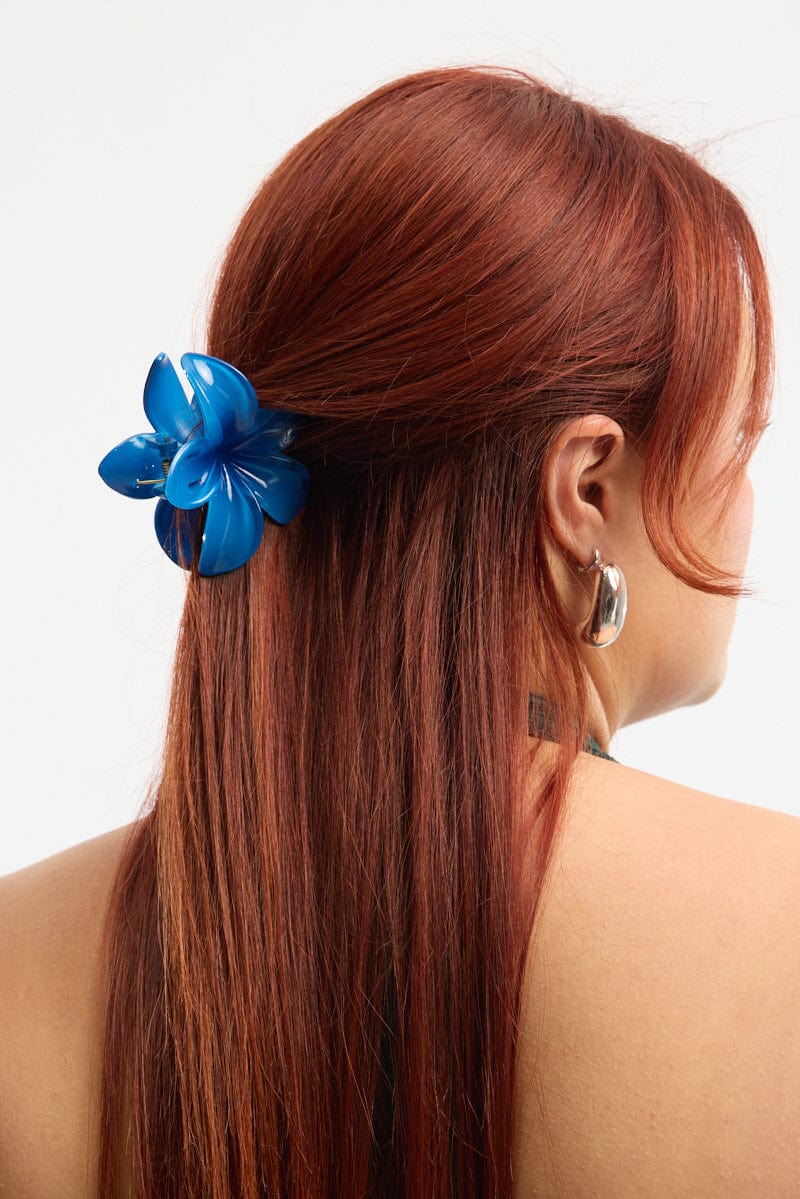 Blue Hibiscus Flower Claw Clip