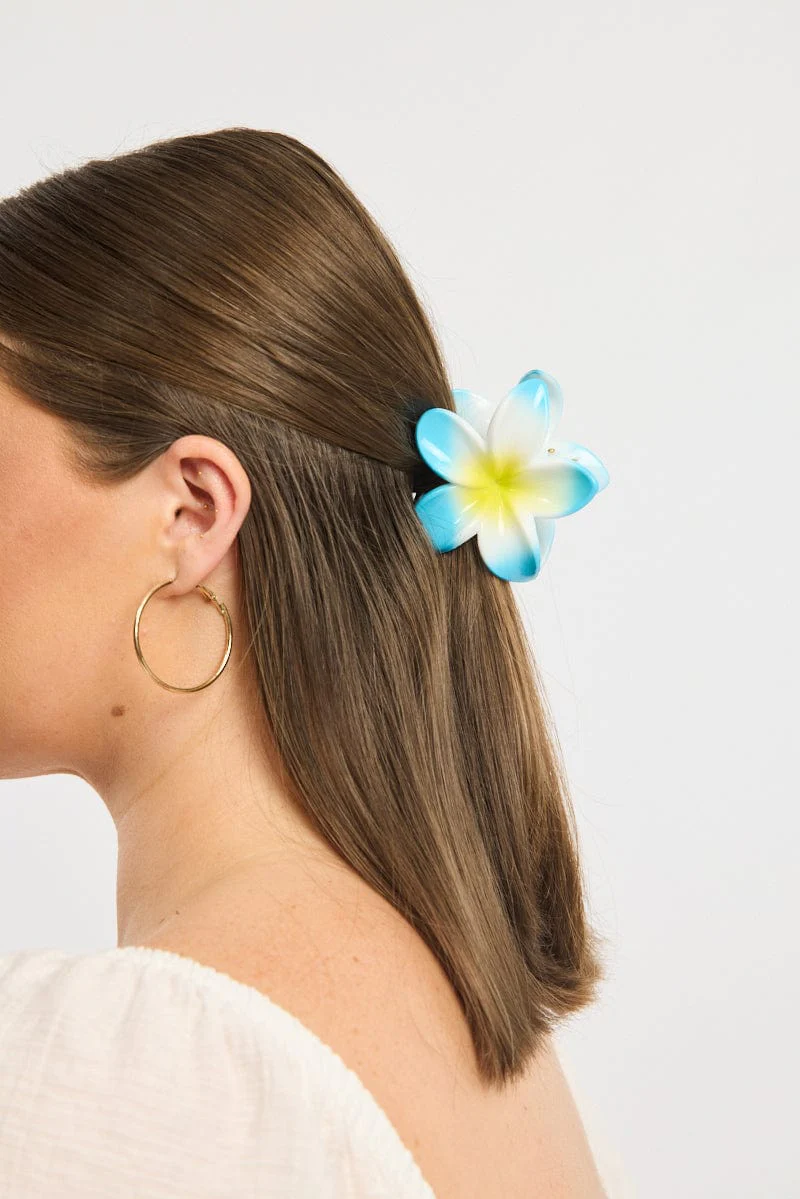 Blue Hibiscus Flower Hair Claw Clip