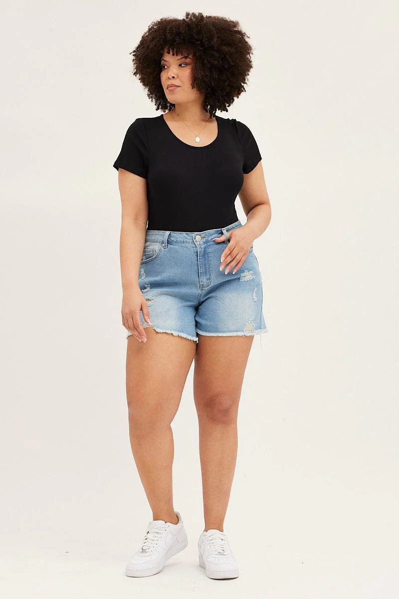 Blue High Rise Distressed Skinny Blue Shorts - Image 3