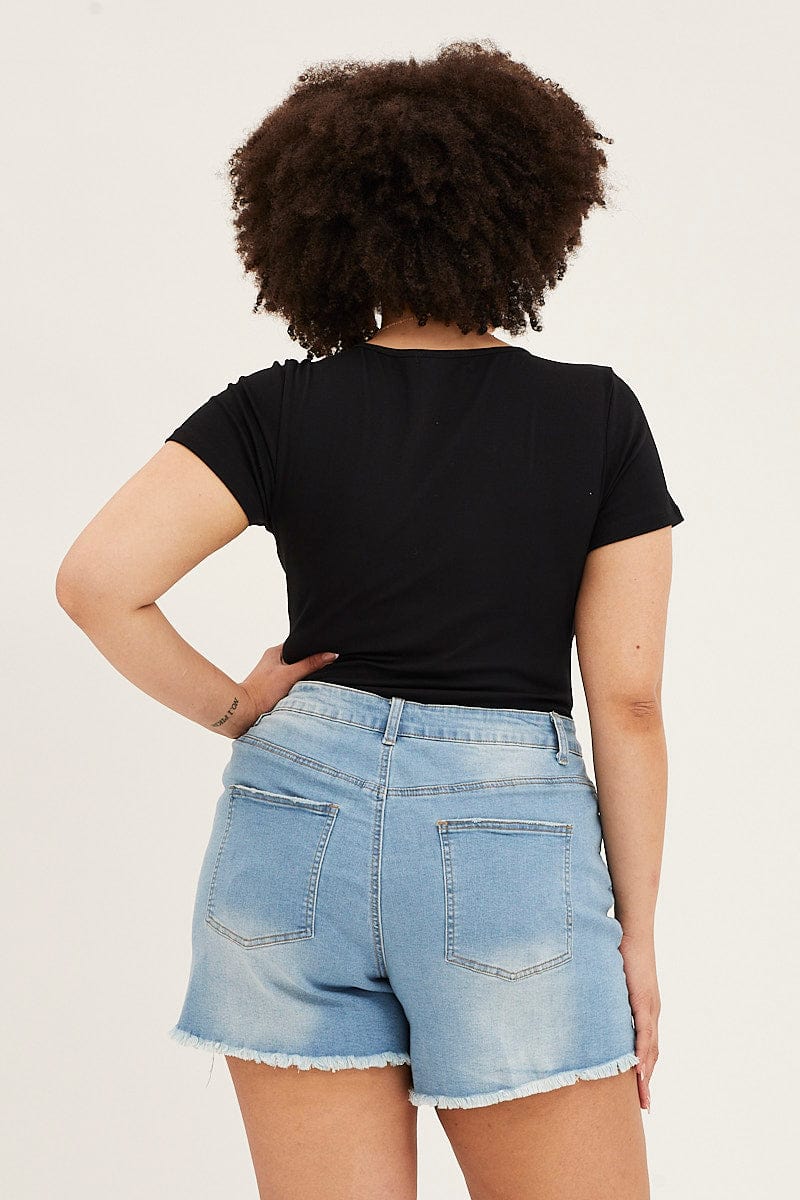 Blue High Rise Distressed Skinny Blue Shorts - Image 5