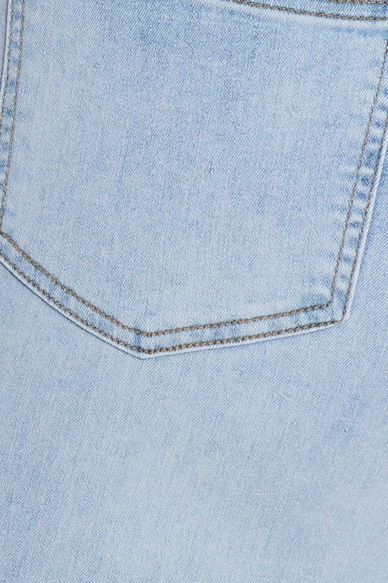 Blue High Rise Knee Distress Denim Skinny Jeans - Image 6