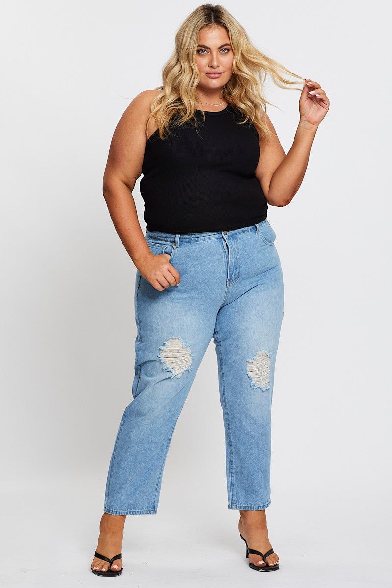 Blue High Rise Straight Denim Jeans - Image 3