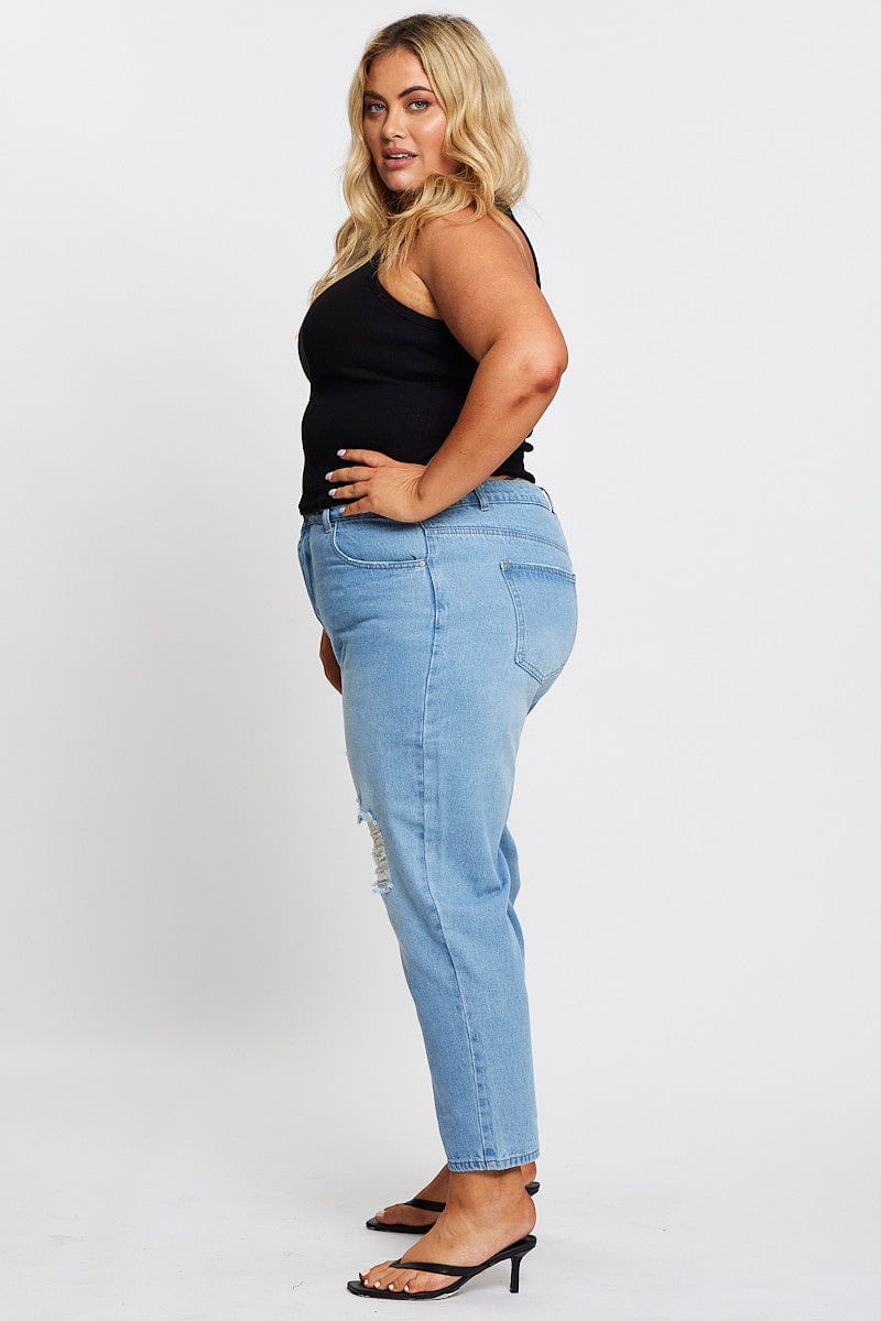 Blue High Rise Straight Denim Jeans - Image 4