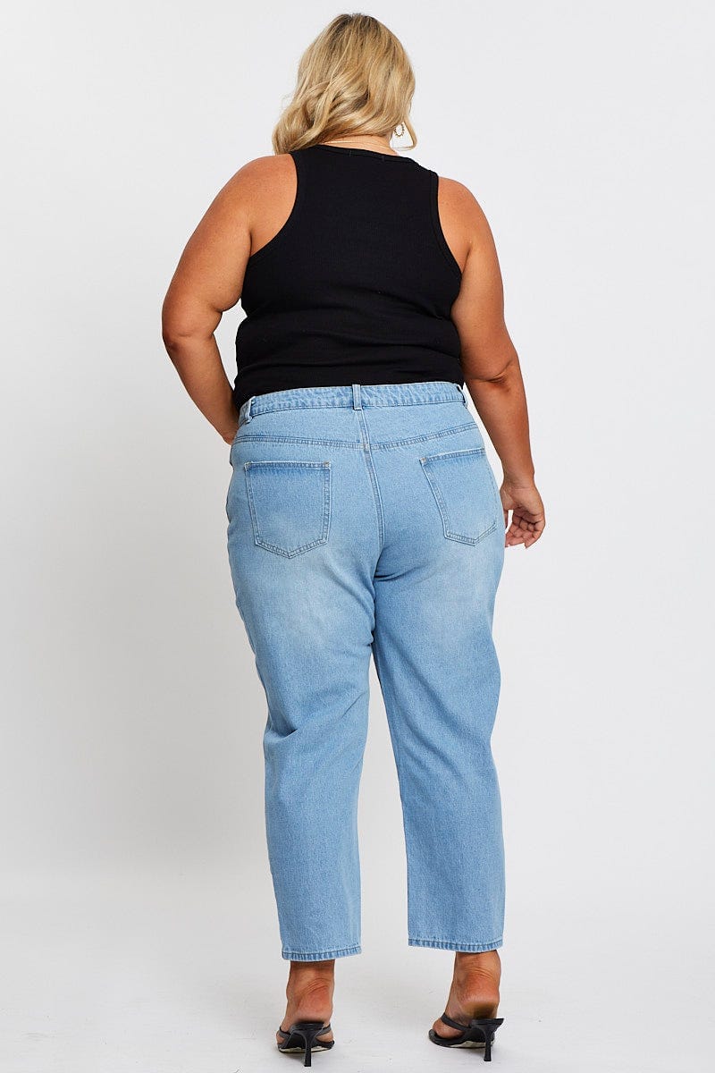 Blue High Rise Straight Denim Jeans - Image 5