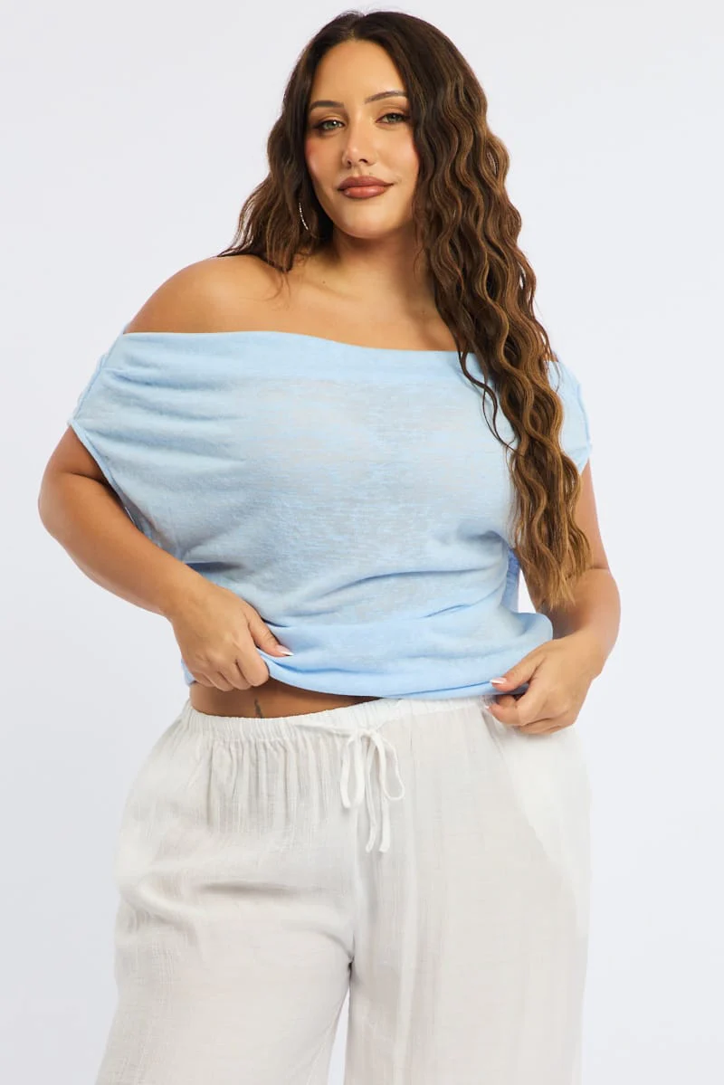 Blue Jersey Top One Shoulder