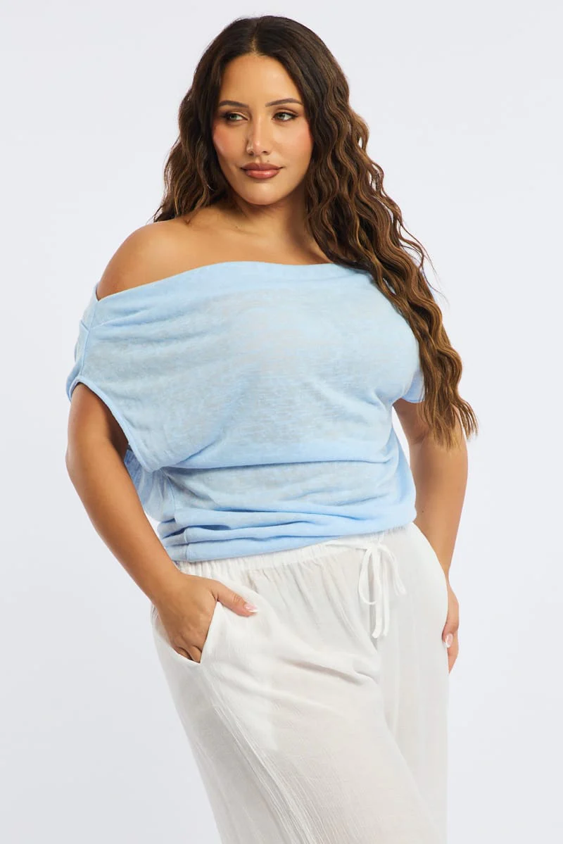 Blue Jersey Top One Shoulder - Image 3