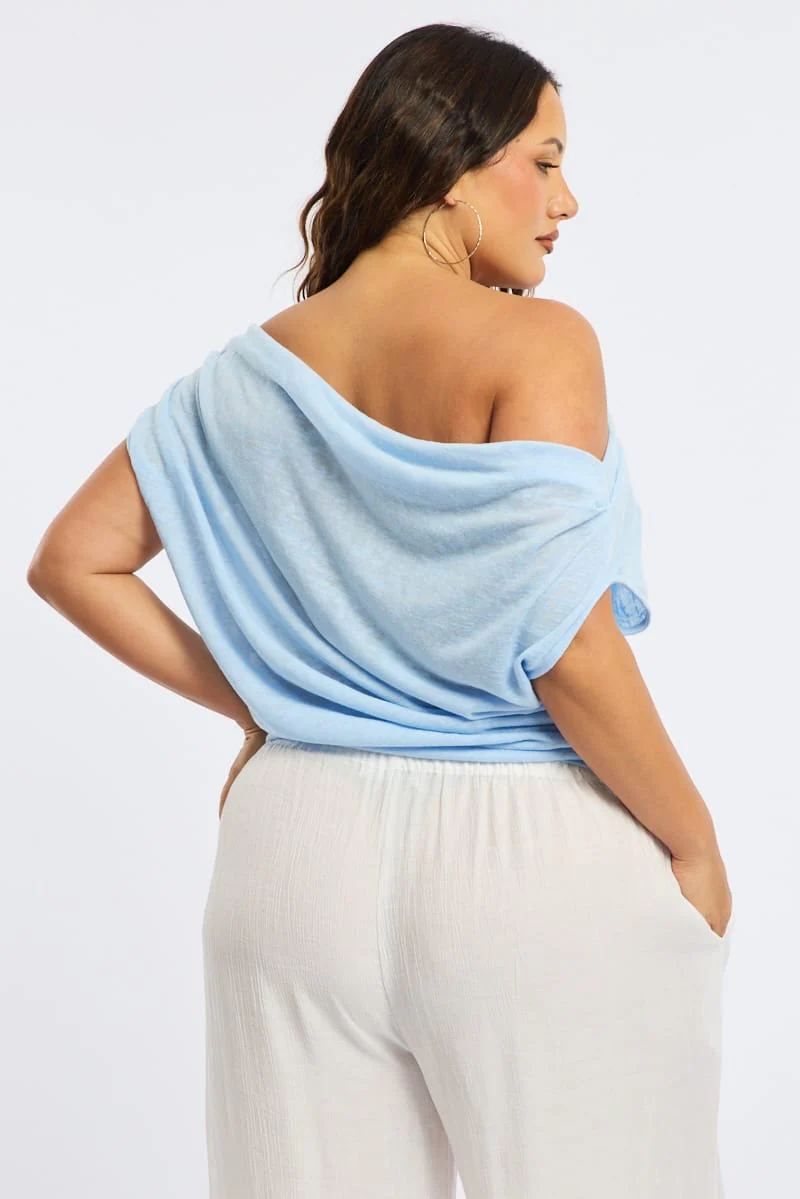 Blue Jersey Top One Shoulder - Image 4