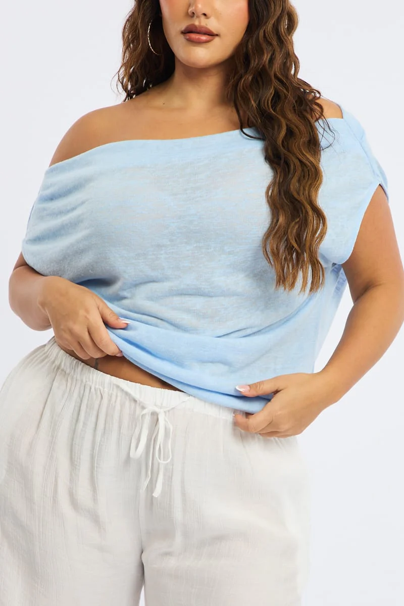 Blue Jersey Top One Shoulder - Image 5