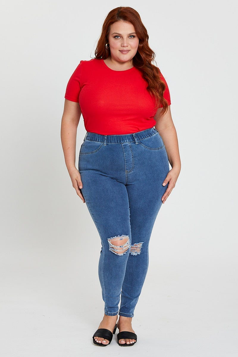 Blue Knee Jeggings High Rise Slash - Image 3