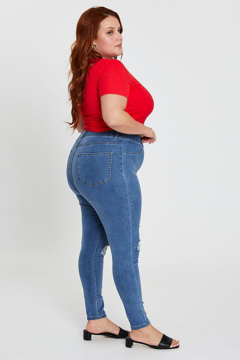 Blue Knee Jeggings High Rise Slash - Image 4