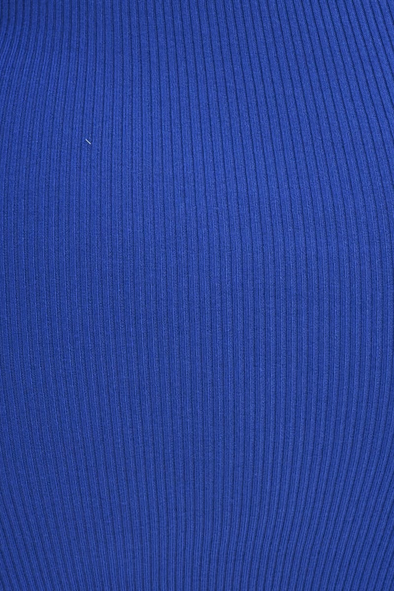 Blue Knit Dress Raglan Round Neck Side Split - Image 6