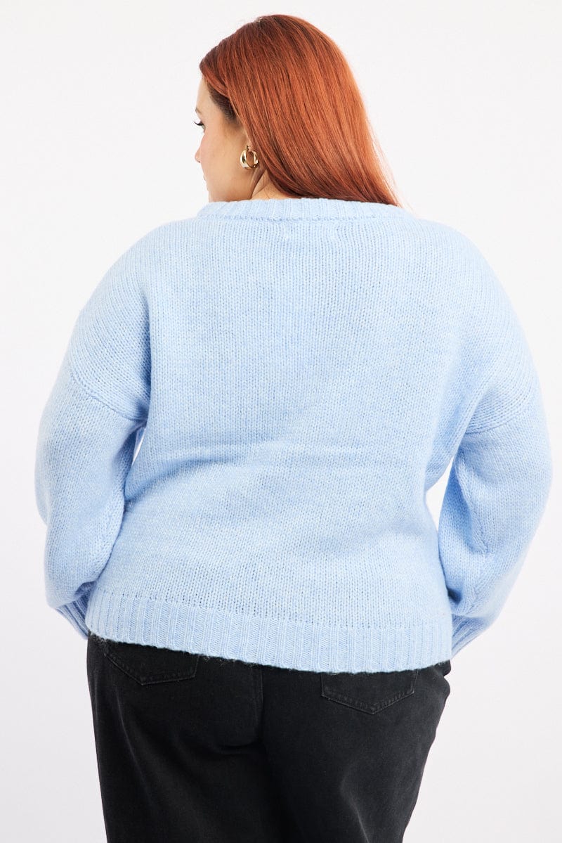 Blue Knit Jumper Long Sleeve Crew Neck - Image 4