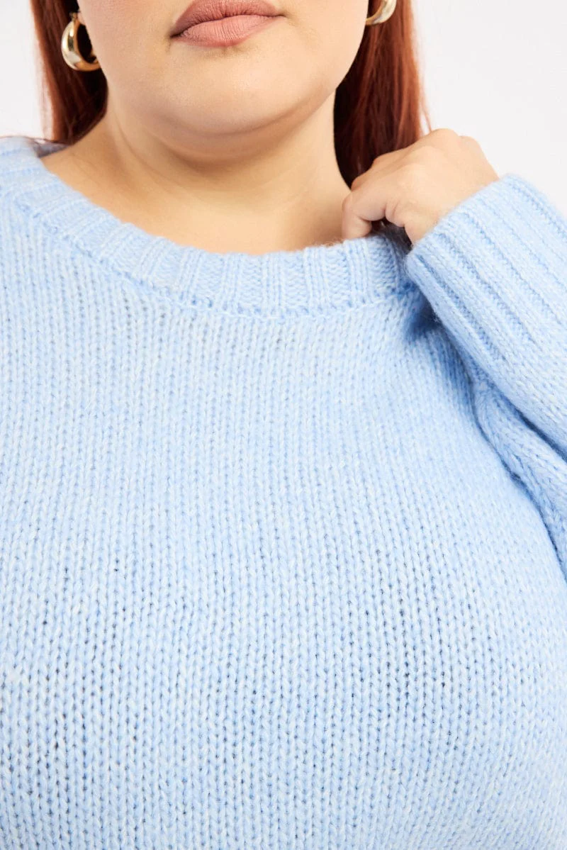 Blue Knit Jumper Long Sleeve Crew Neck - Image 5