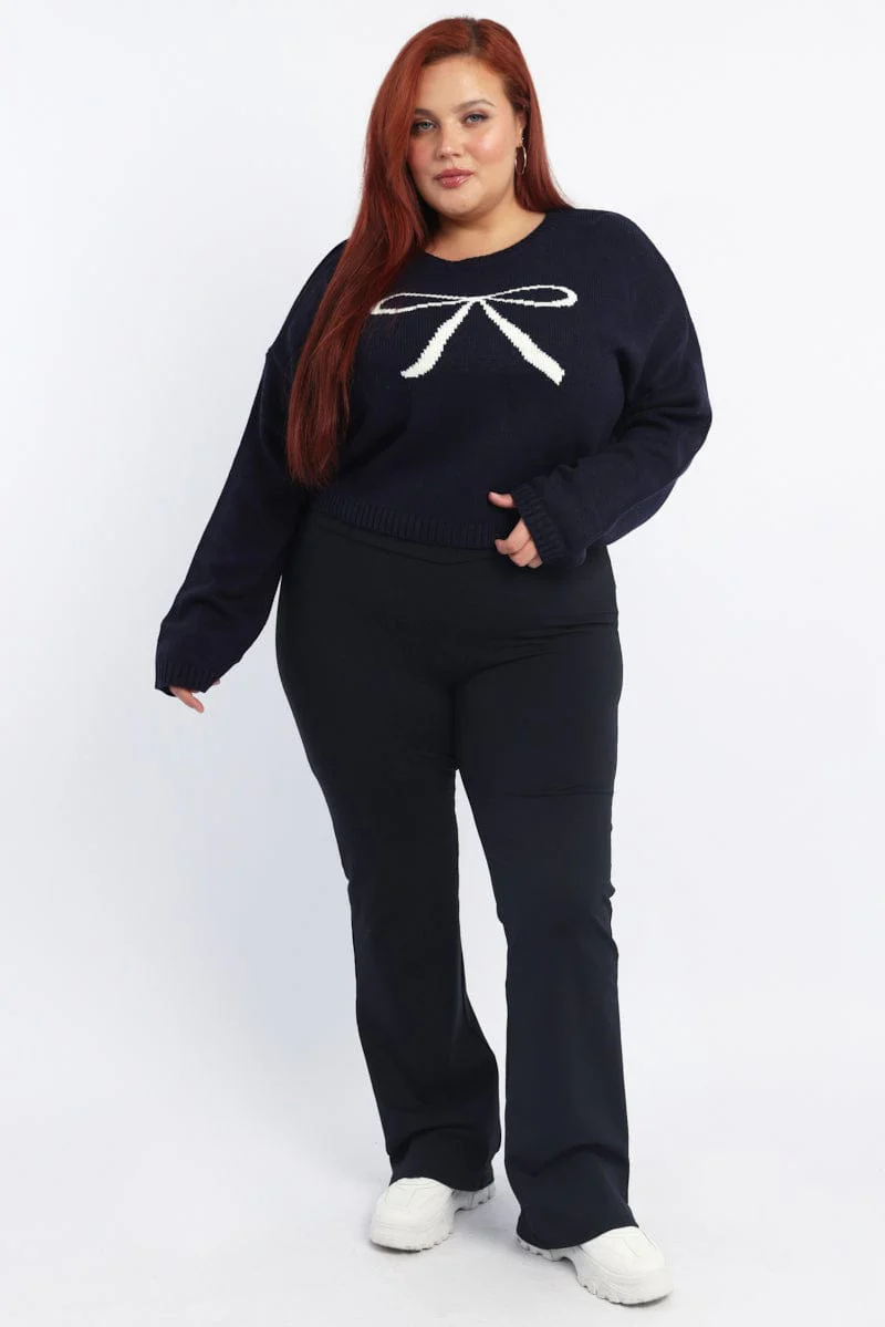 Blue Knit Jumper Long Sleeve Ribbon - Image 2