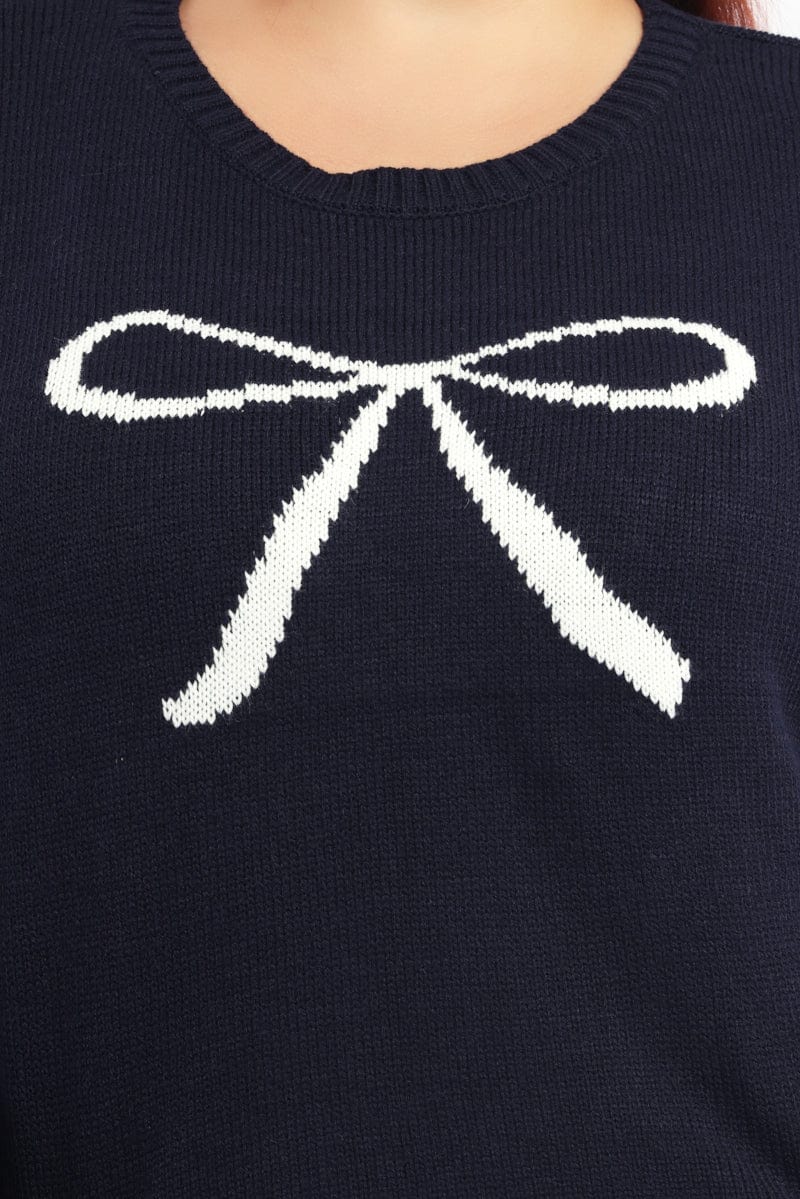 Blue Knit Jumper Long Sleeve Ribbon - Image 5