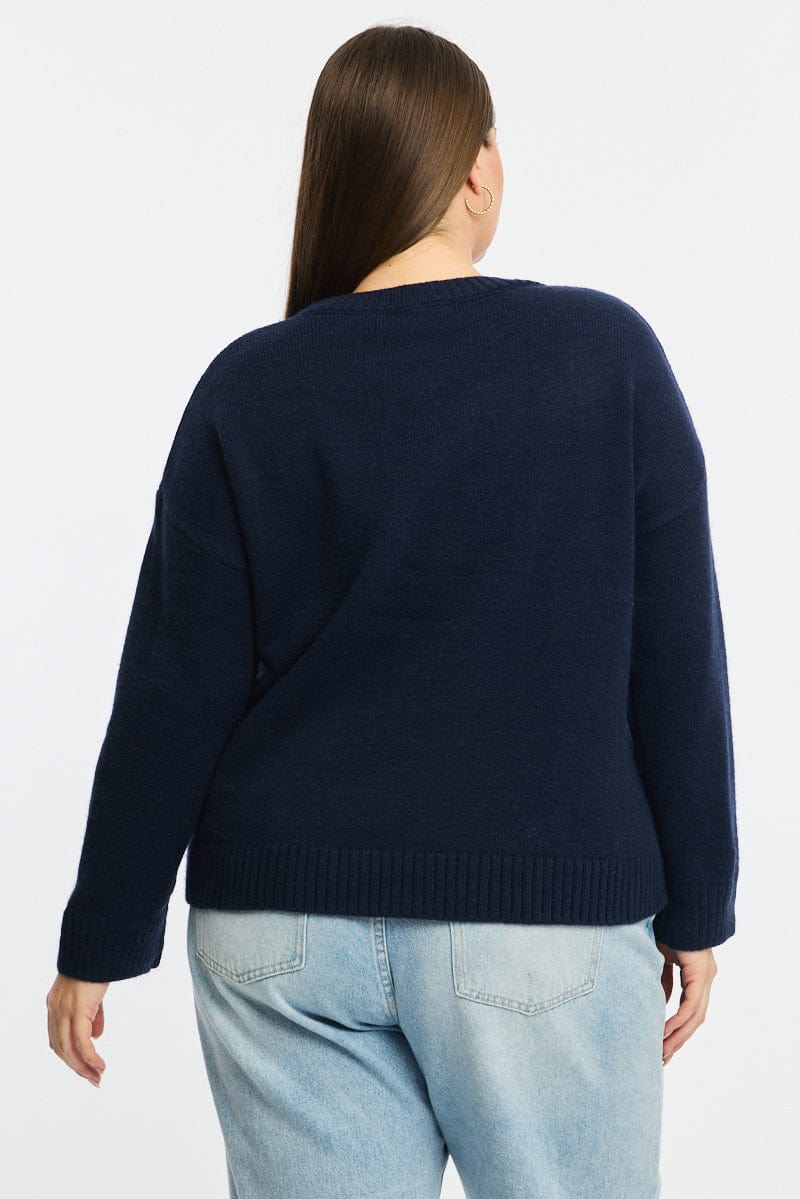 Blue Knit Jumper Long Sleeve Round Neck Number - Image 5