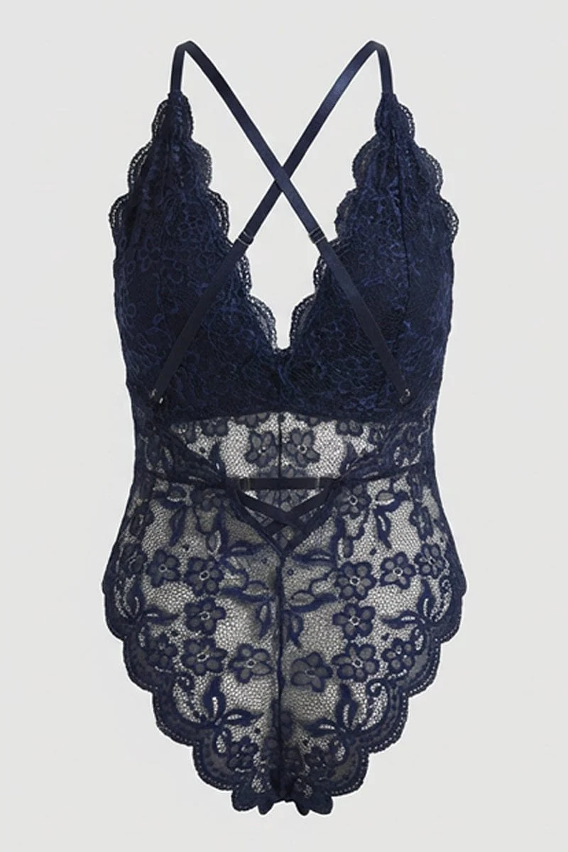 Blue Lace One Piece Bodysuit - Image 2