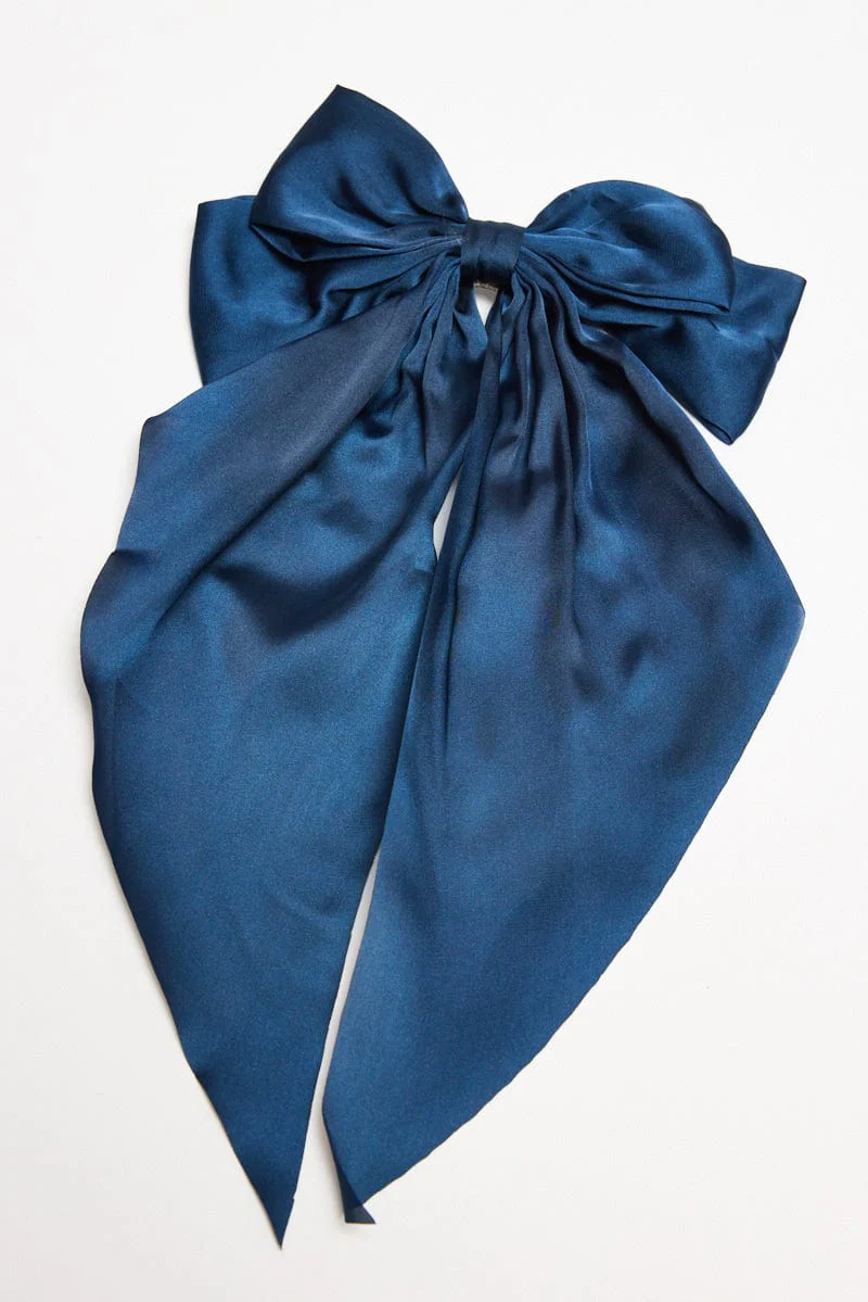 Blue Large Bow Hair Clip - Image 3