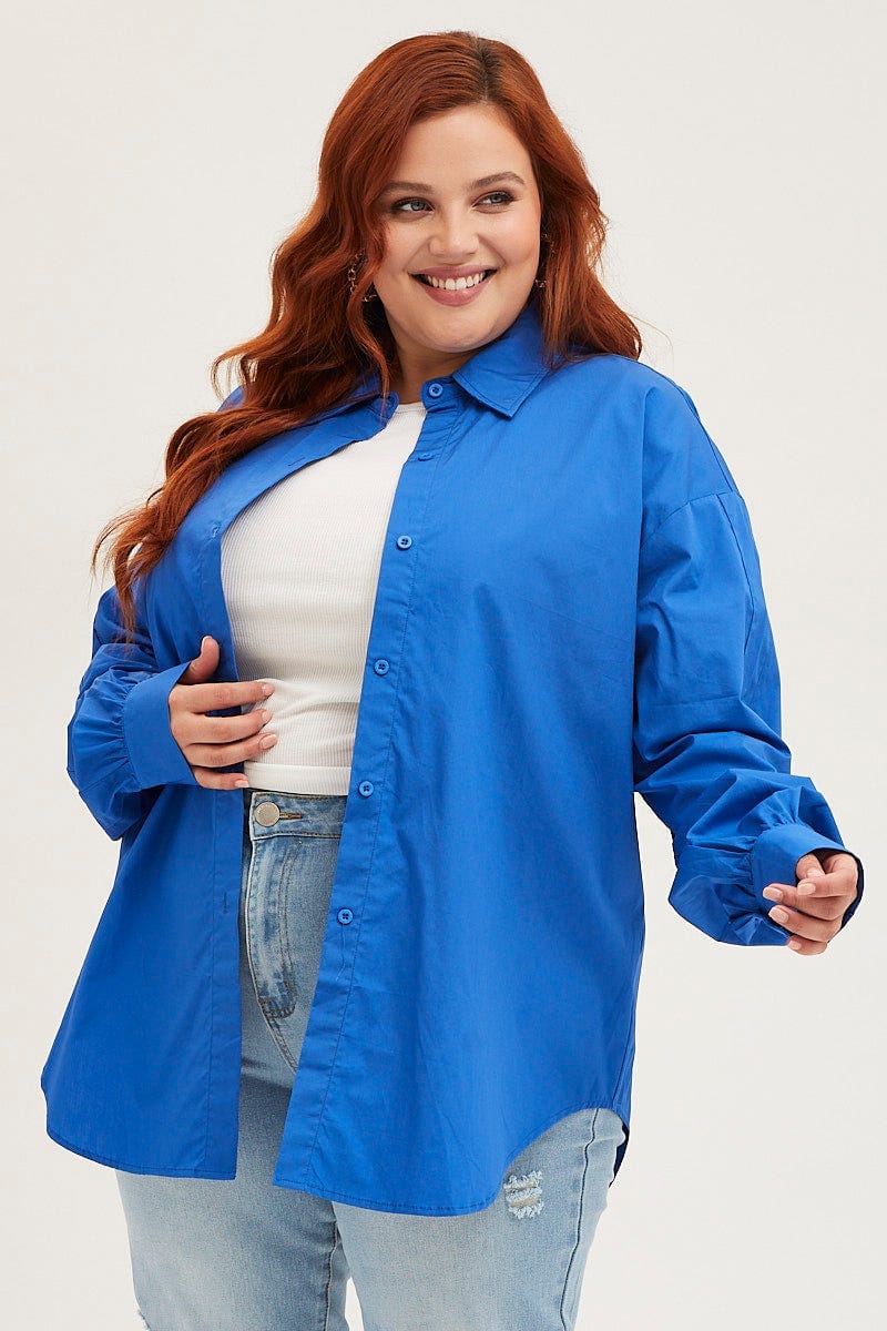 Blue Long Sleeve Oversized Cotton Shirt - Image 3