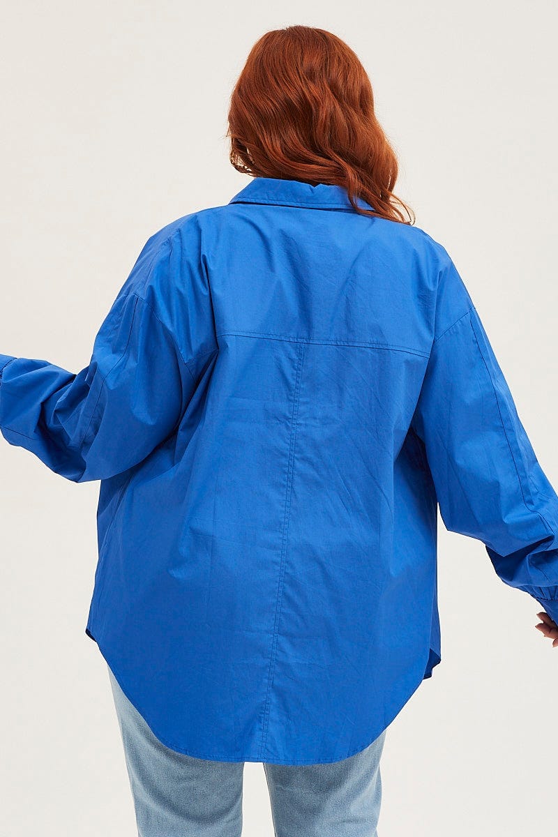 Blue Long Sleeve Oversized Cotton Shirt - Image 5