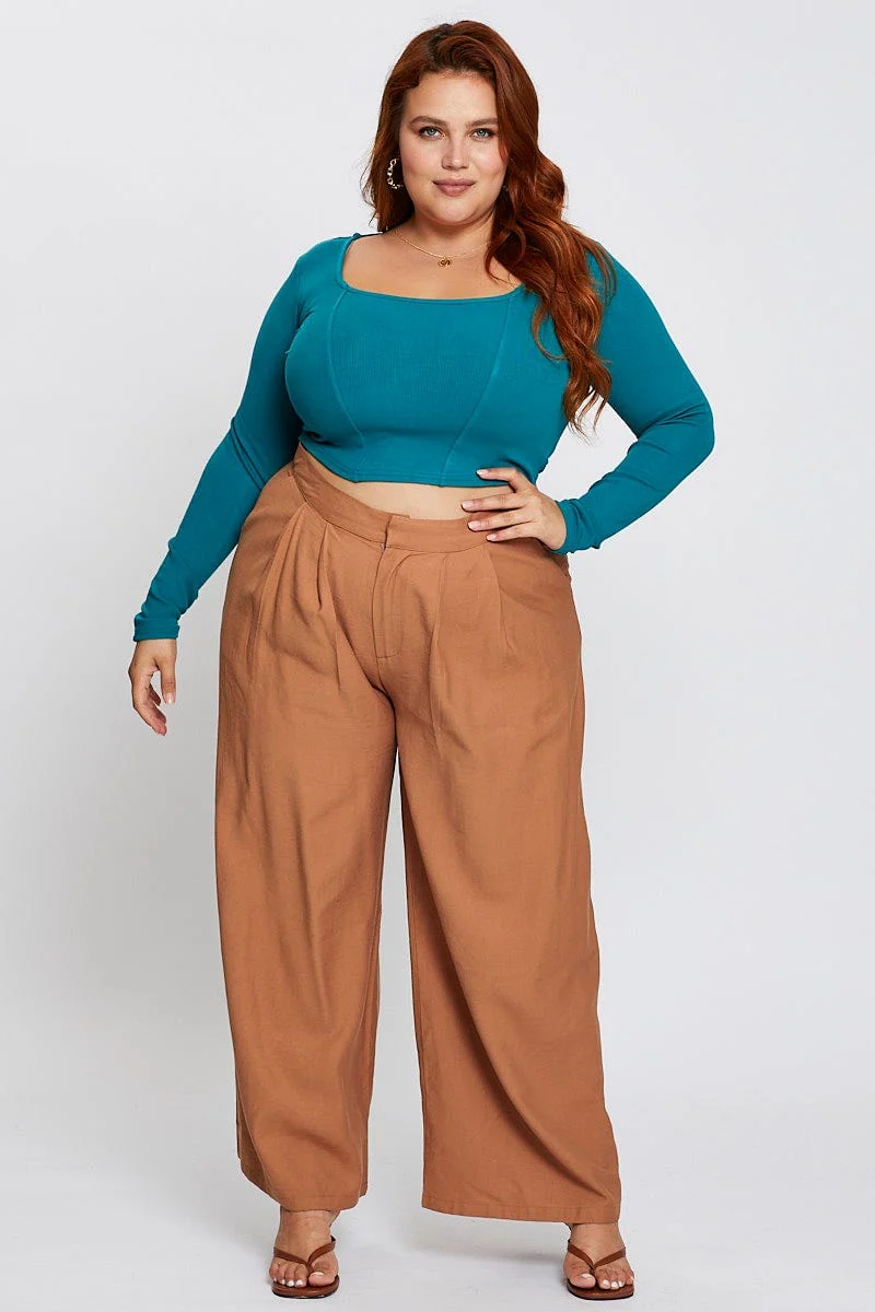Blue Long Sleeve Rib Panel Top - Image 2