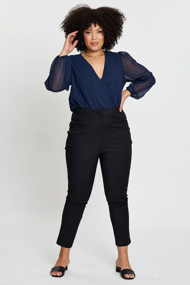 Blue Marl Long Sleeve V-neck Bodysuit - Image 3