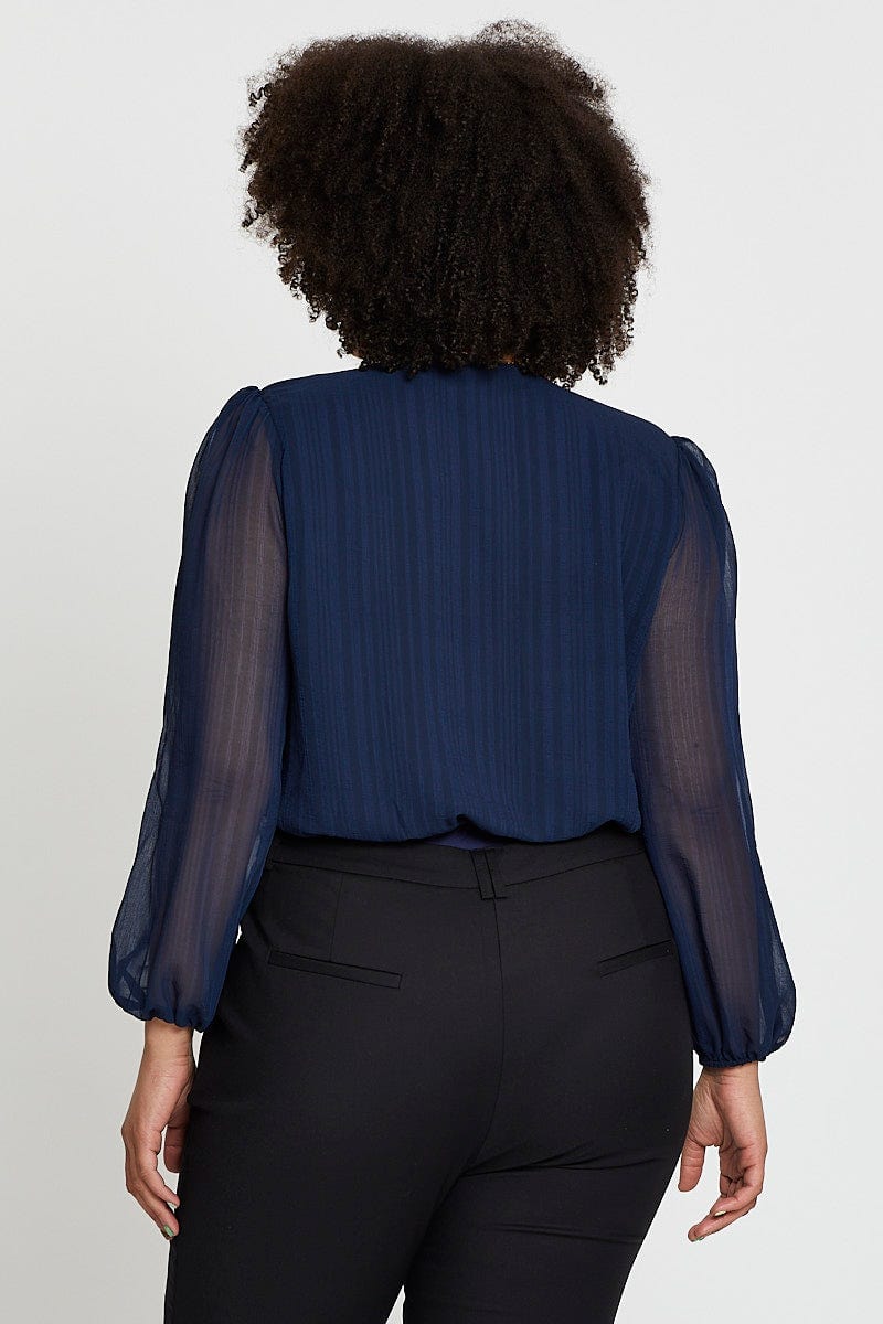 Blue Marl Long Sleeve V-neck Bodysuit - Image 5