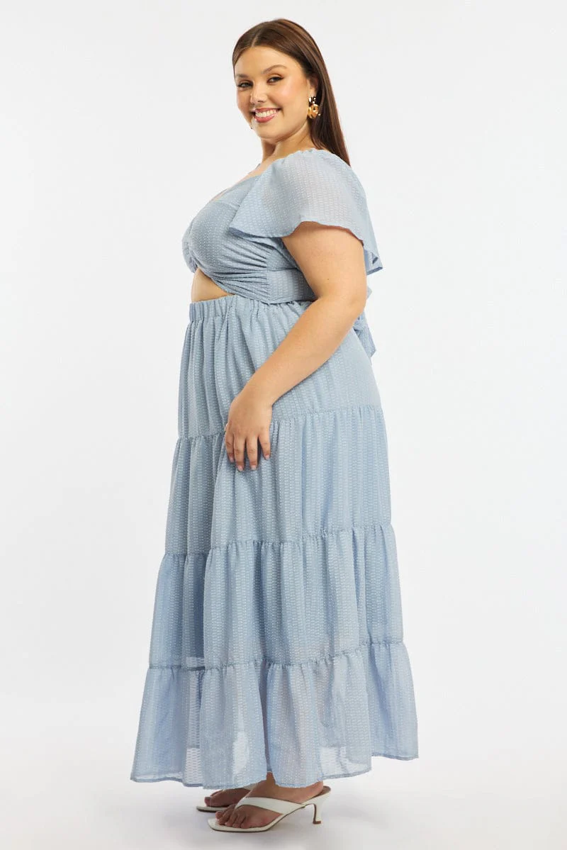 Blue Maxi Dress Short Sleeve Cut Out - Image 3