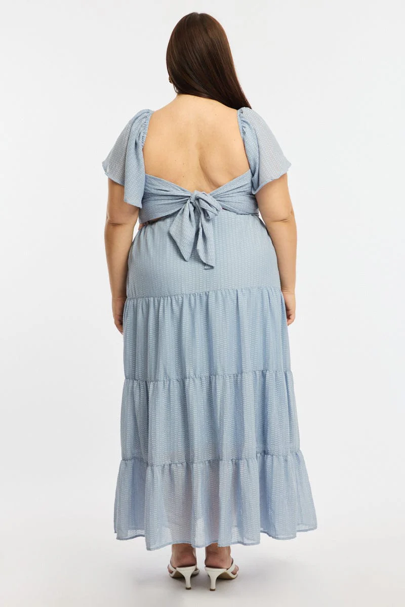 Blue Maxi Dress Short Sleeve Cut Out - Image 4