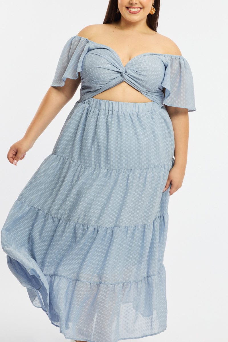 Blue Maxi Dress Short Sleeve Cut Out - Image 5