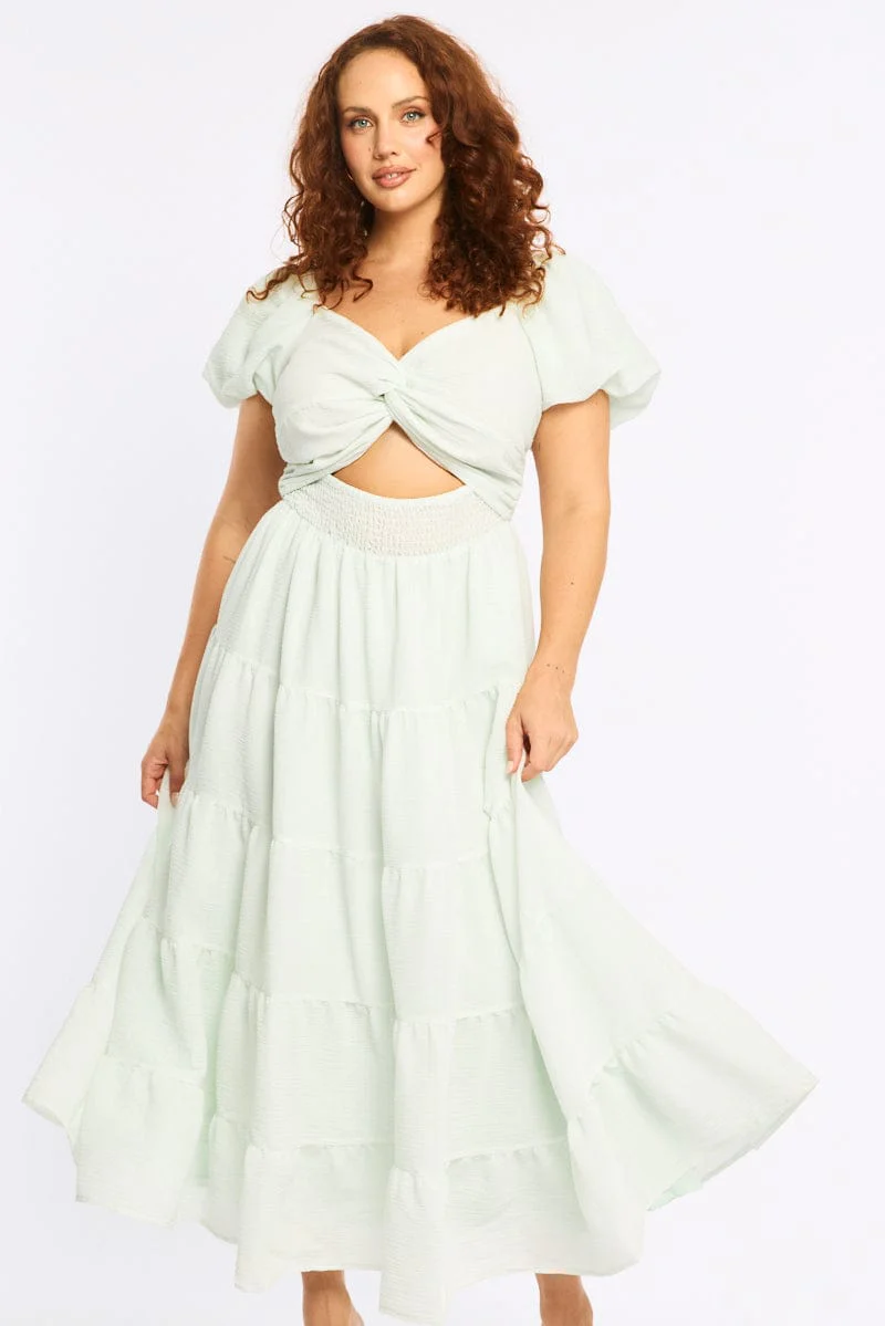 Blue Maxi Dress Short Sleeve Cut Out - Image 2