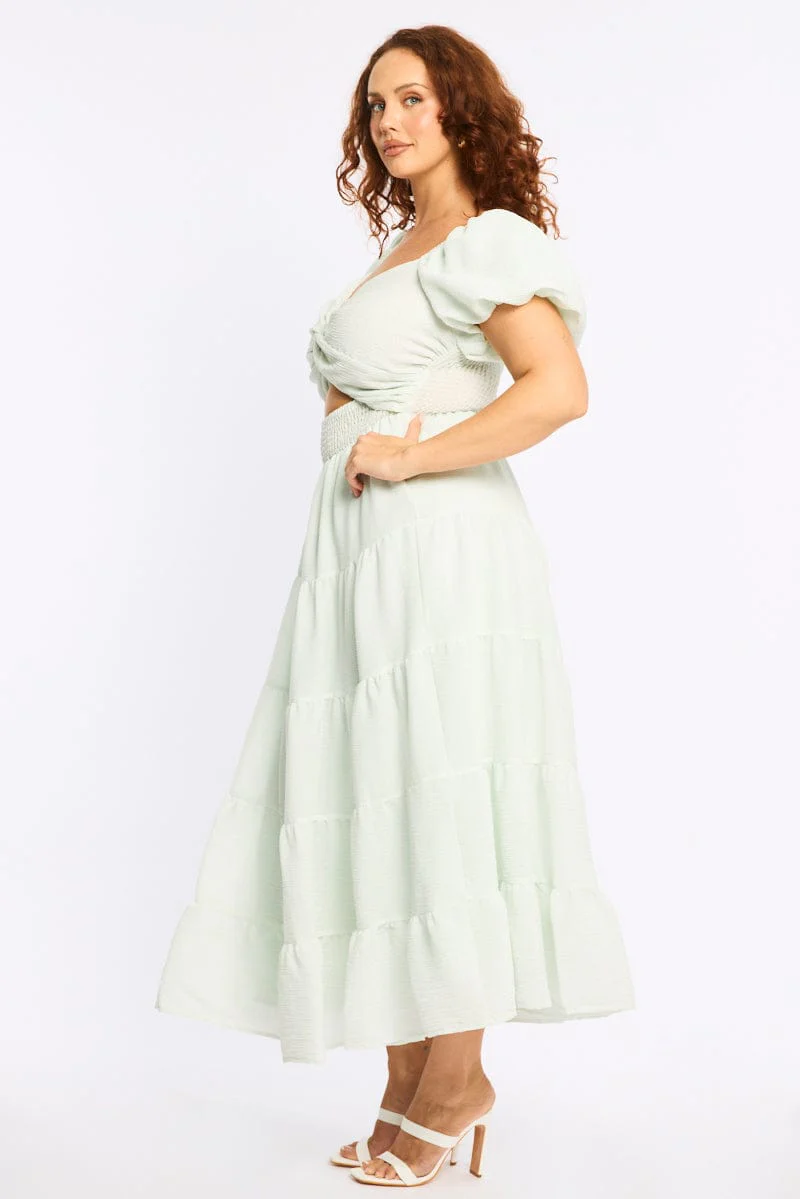 Blue Maxi Dress Short Sleeve Cut Out - Image 3