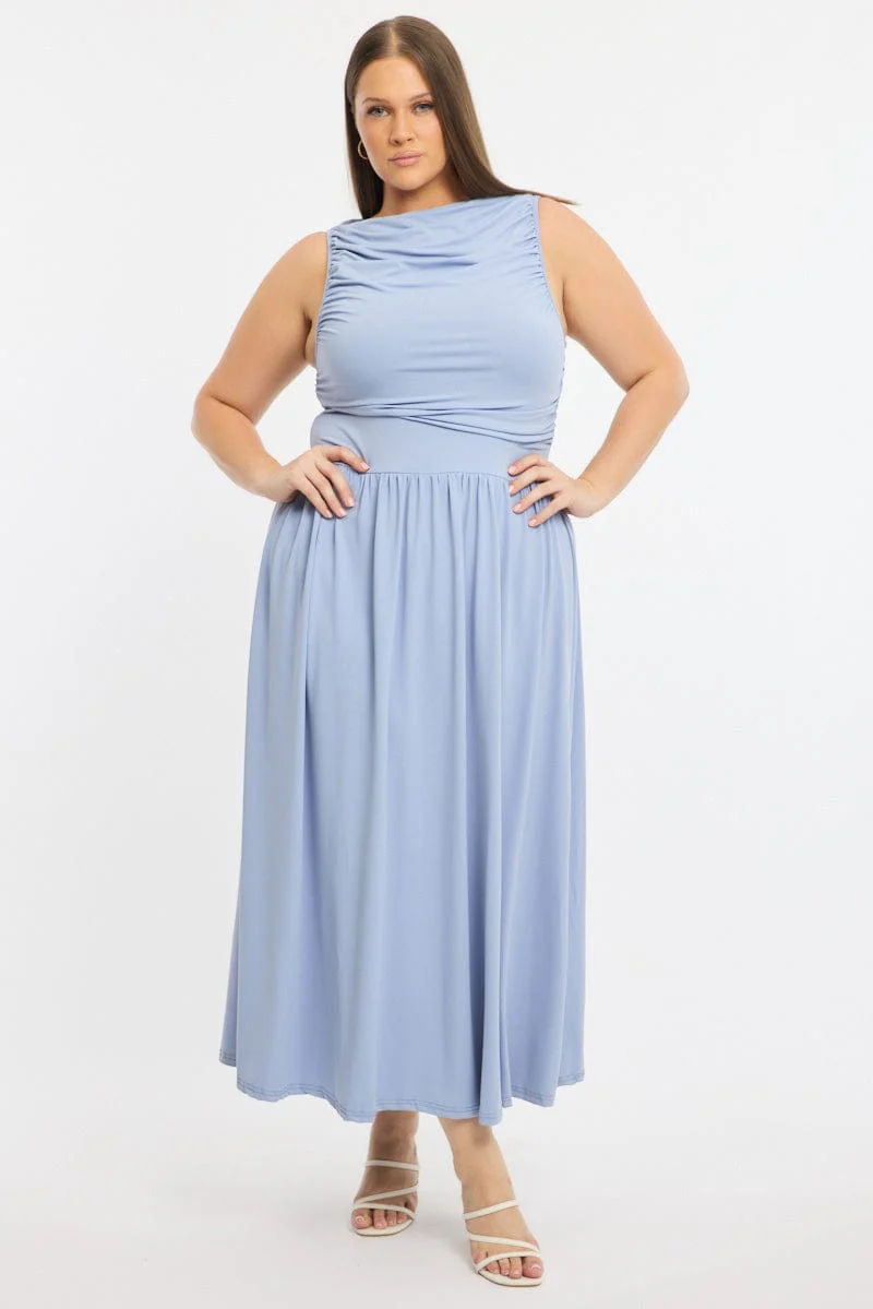 Blue Maxi Dress Sleeveless Ruched - Image 2