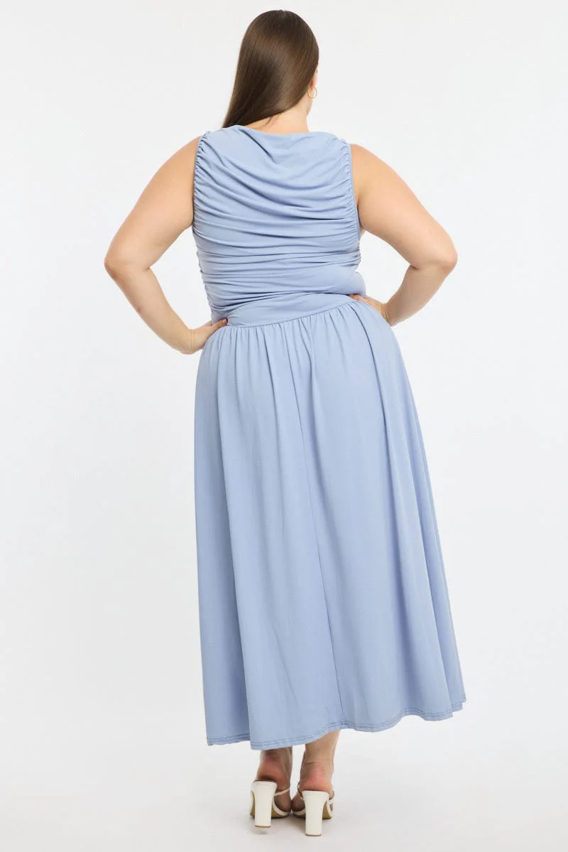 Blue Maxi Dress Sleeveless Ruched - Image 5
