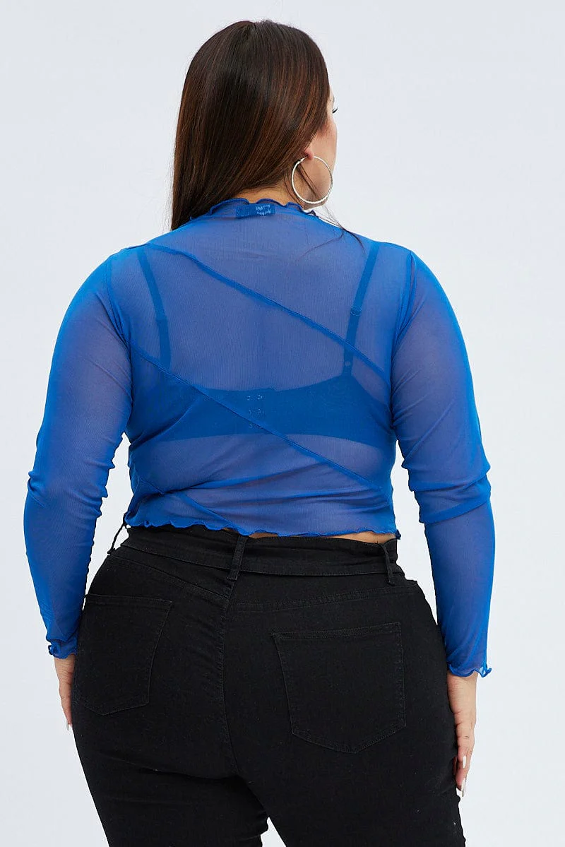 Blue Mesh Top Long Sleeve High Neck - Image 5