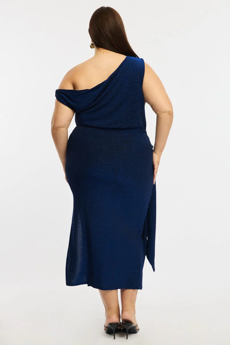 Blue Metallic Maxi Dress One Shoulder - Image 4