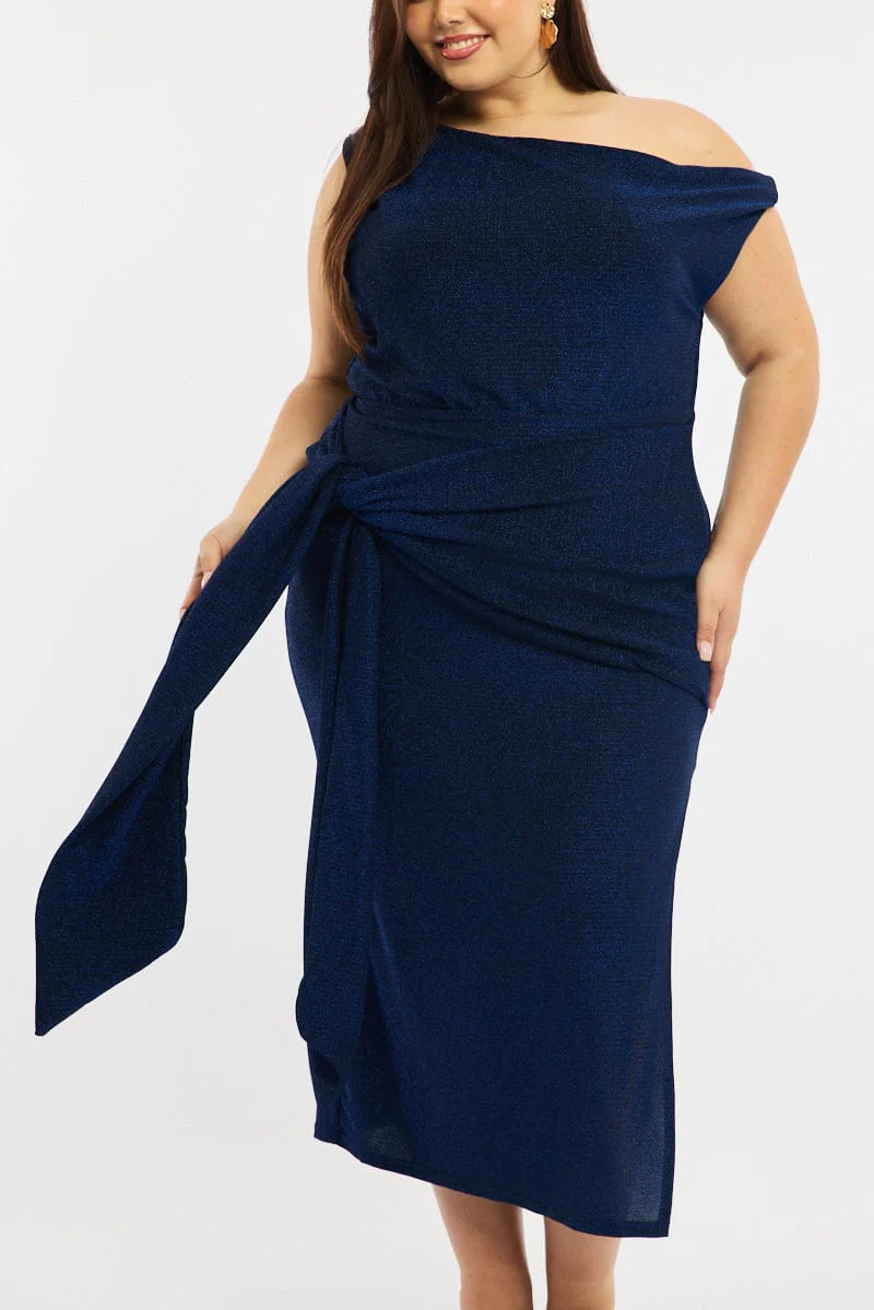 Blue Metallic Maxi Dress One Shoulder - Image 5