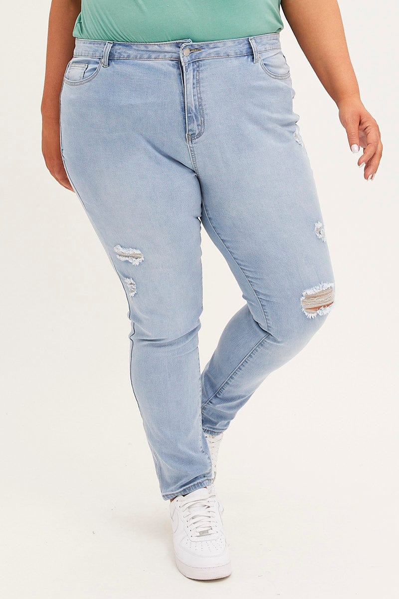 Blue Mid Rise Skinny Jeans - Image 2