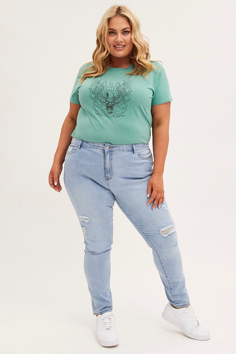 Blue Mid Rise Skinny Jeans - Image 3