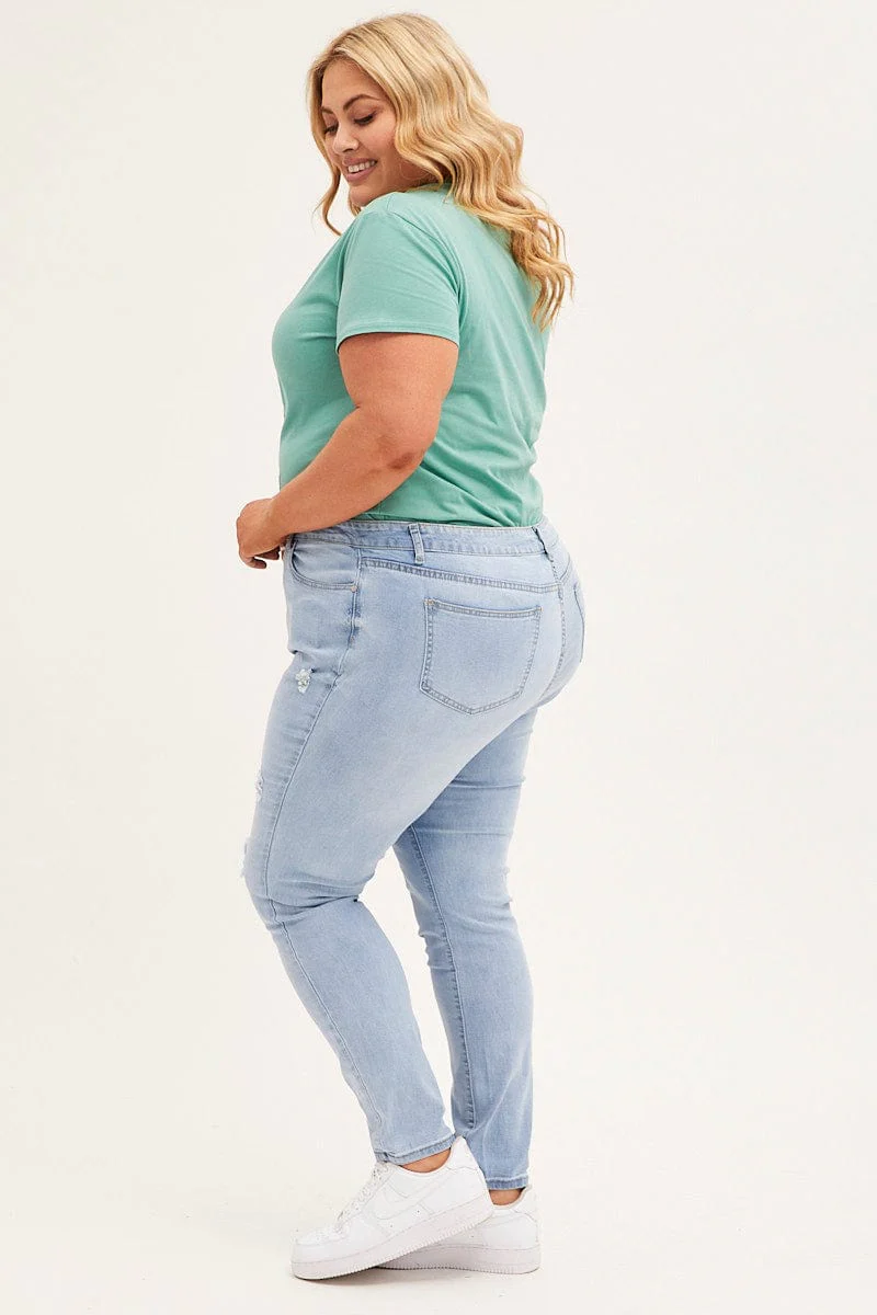 Blue Mid Rise Skinny Jeans - Image 4