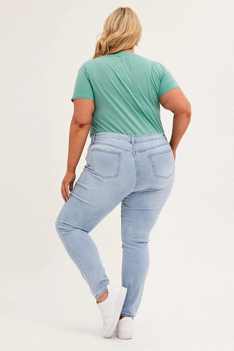 Blue Mid Rise Skinny Jeans - Image 5