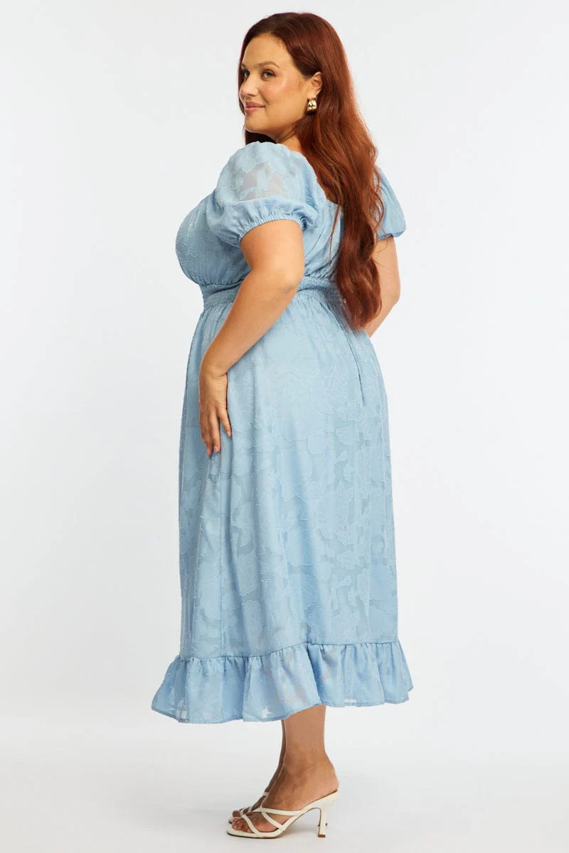 Blue Midi Dress Short Sleeve Jacquard - Image 4