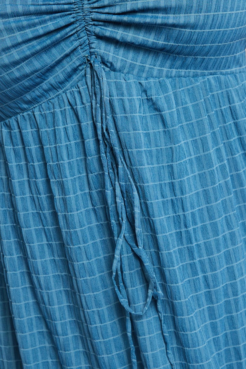 Blue Midi Dress Short Sleeve Ruched Bust Textured - Image 5