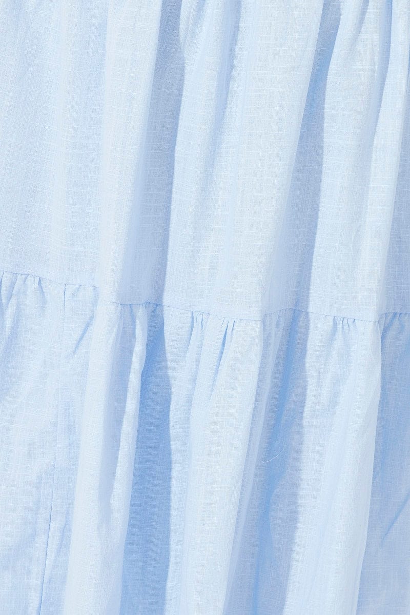 Blue Midi Dress Short Sleeve Tiered Cotton - Image 6