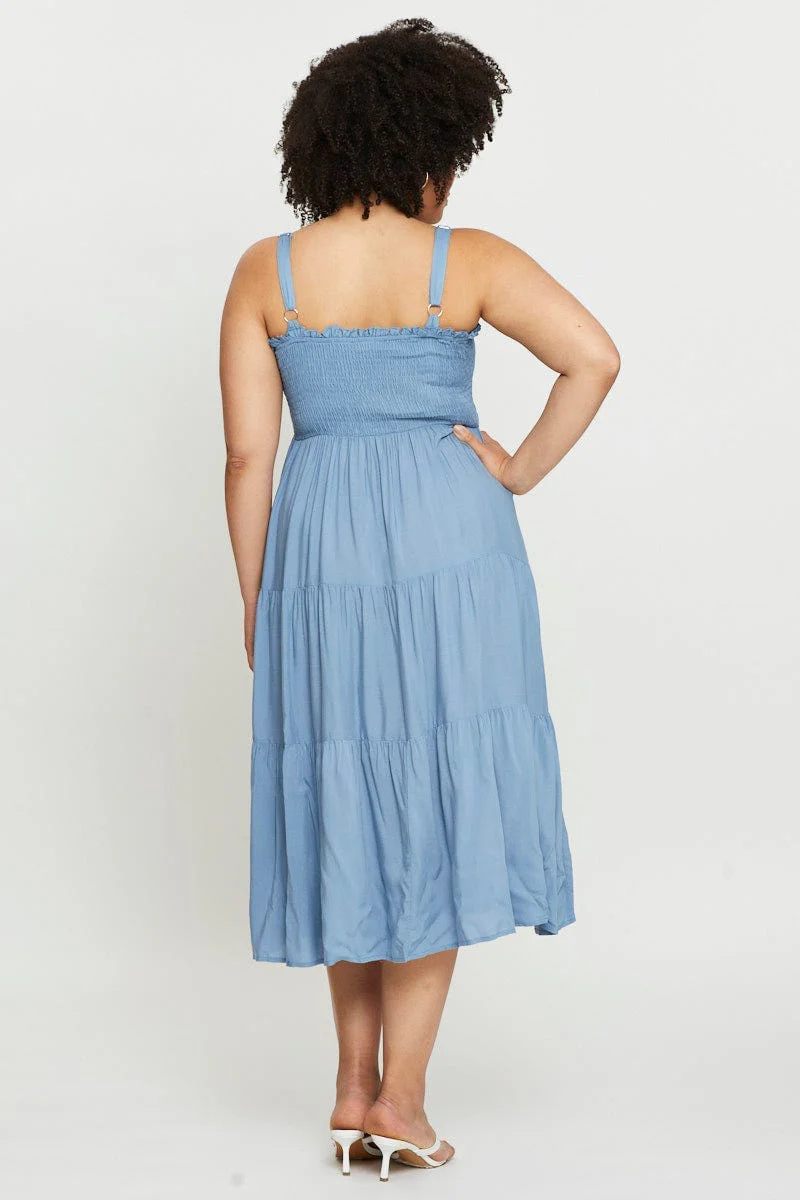 Blue Midi Dress Square Neck Sleeveless - Image 5