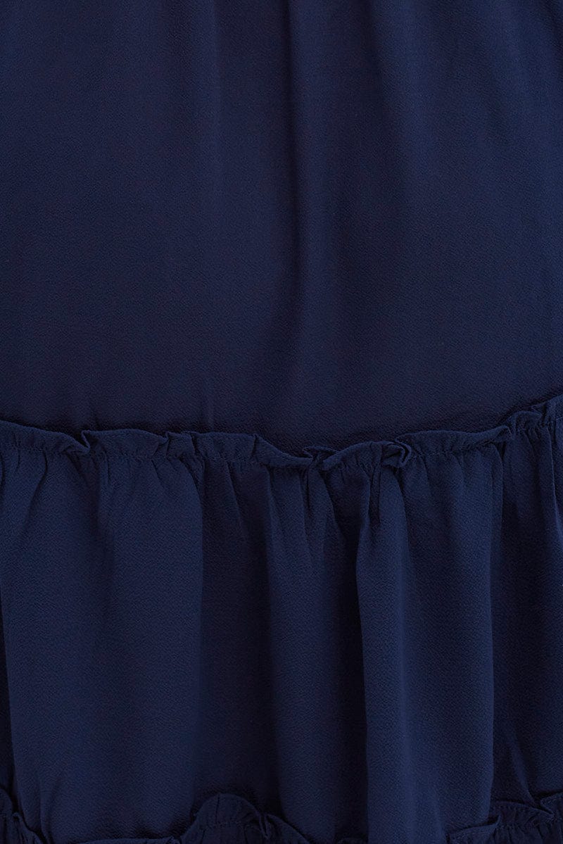 Blue Midi Dress Textured Shirred Bodice Strappy - Image 6