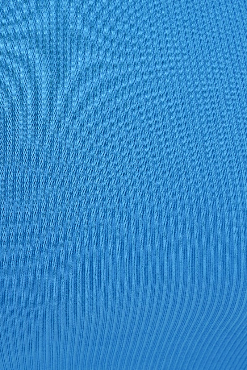 Blue Midi Knit Bodycon Dress Scoop Neck Sleeveless - Image 6
