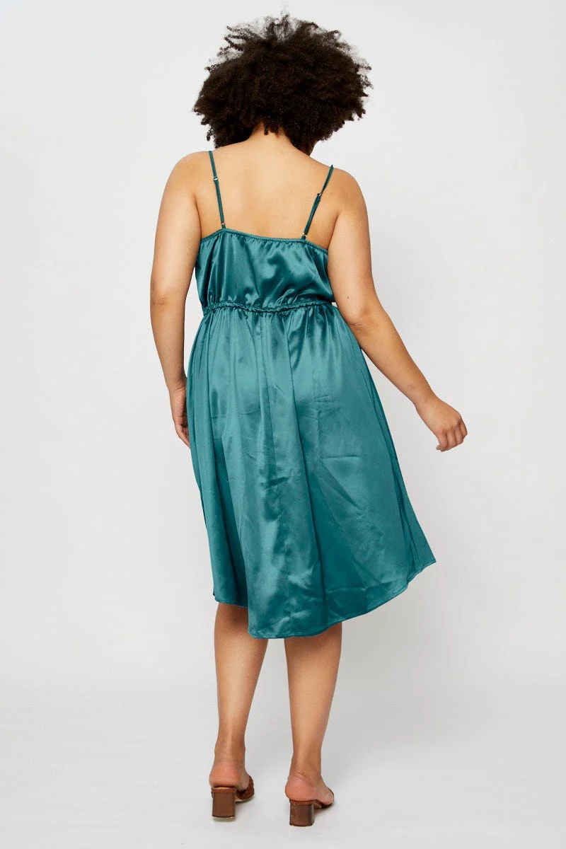 Blue Midi Satin Dress Cowl Neck Sleeveless - Image 5
