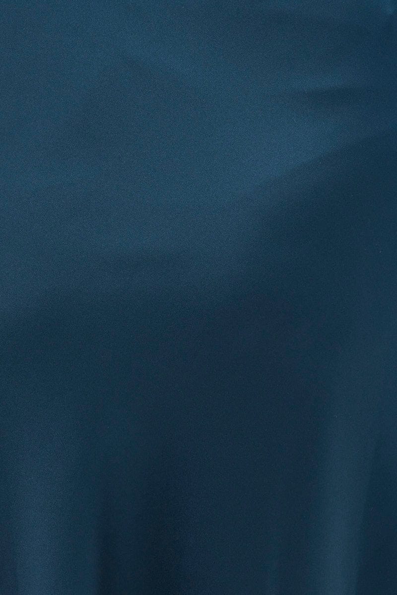 Blue Midi Skirt Bias Satin Split Side - Image 6