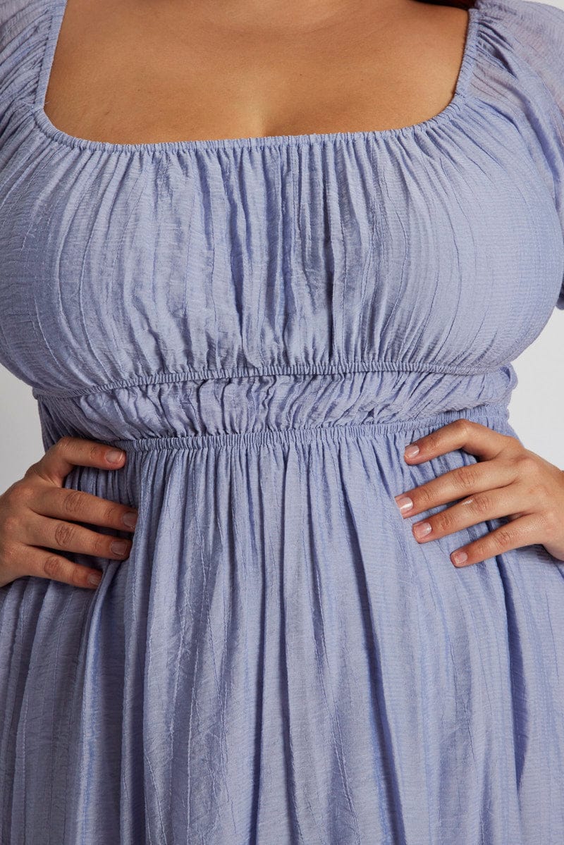 Blue Mini Dress Gather Waist Frill Hem - Image 6